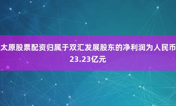 太原股票配资归属于双汇发展股东的净利润为人民币23.23亿元